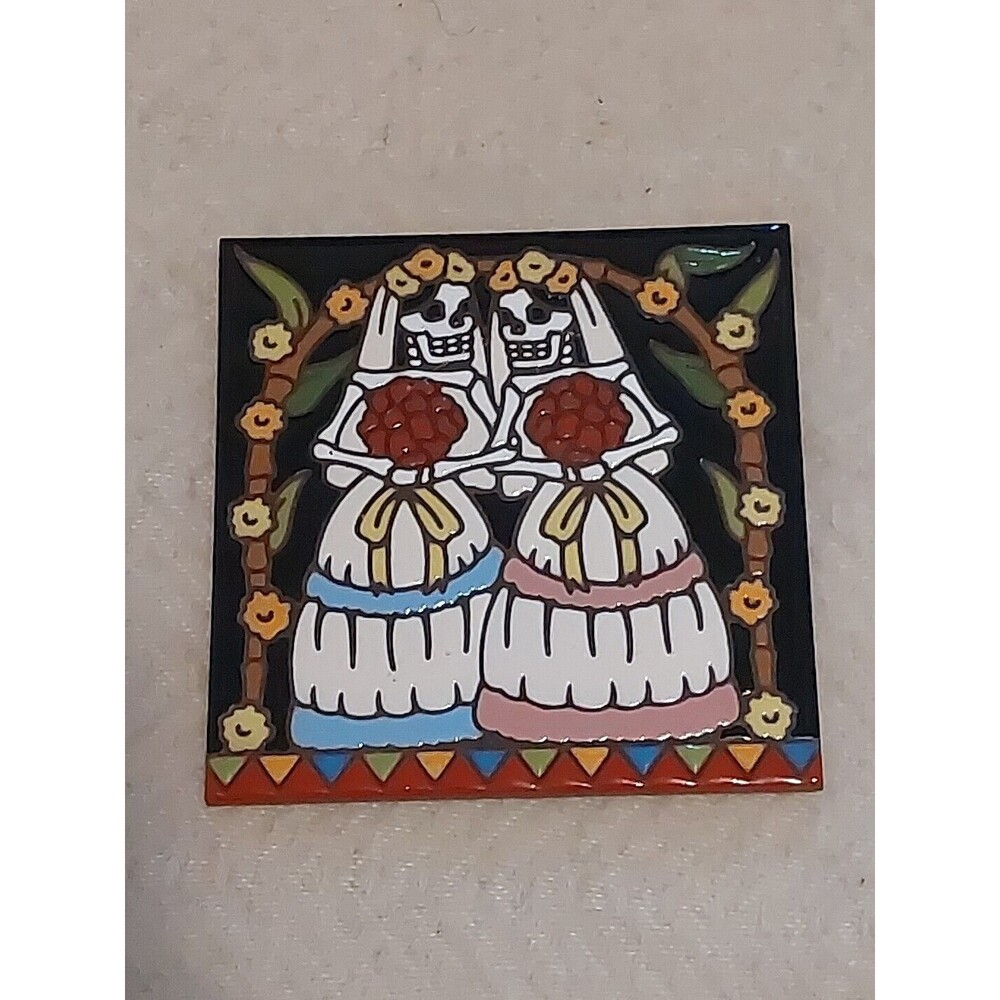 Mexican Day Of The Dead Skull Bridesmaids Trivet Tile 6x6"